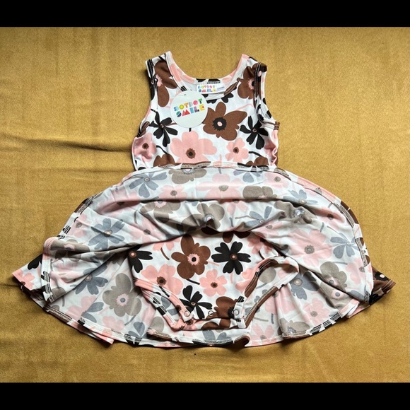 Dot Dot Smile Brown Floral Tank Bodysuit Twirl Dress, Size 12/24 months, NWT! - Picture 2 of 3